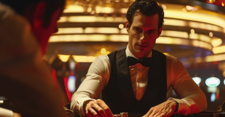 Live blackjack table with dealer and cards